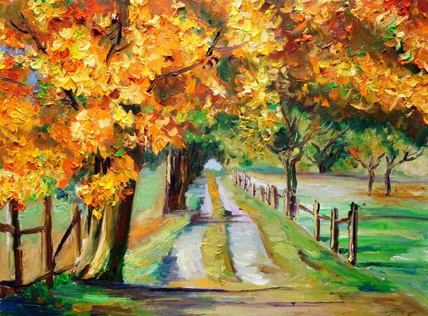 Oil Painting - Country Road with Maple
